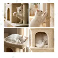 Northix Cat Tree with 2 Caves & Bed, Beige, 71 cm