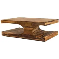 Meublorama Table basse NOMA 105 cm en bois de Sheesham massif verni avec niches arrondies