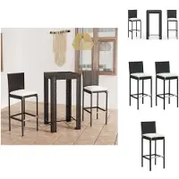 vidaXL Ensemble bar de jardin 3 pièces avec coussins Poly rotin noir - Ensemble de meubles de jardin