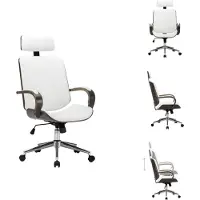 vidaXL Chaise de bureau pivotante avec repose-tête, blanche, en similicuir et en bois de hêtre - Chaises de bureau
