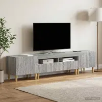 Prolenta Meuble TV LED exclusif, composé de 3 éléments, en bois imitation sonoma gris, modèle DELFT