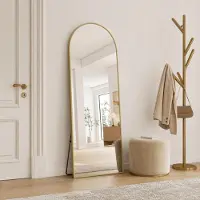 UnboxG Miroir mural , 164x54 cm, doré, miroir de corps entier avec cadre en aluminium, élégant miroir autoportant en verre de sécurité, idéal pour chambre, dressing et couloir