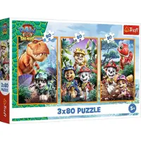 Trefl Puzzle 3 en 1 Pat' Patrouille/Paw Patrol : Le film des dinosaures : Héros dinosaures, 3 puzzles de 80 pièces chacun, dans une boîte