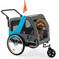 FCH Remorque 2-en-1 pour vélos, adaptable pour chiens, pliable, chariot de transport, remorque pour vélo, couleur bleue