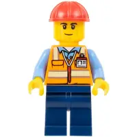 LEGO - Mini-figurine d'ouvrier du bâtiment - Homme, gilet de sécurité orange avec le code (bdp060)