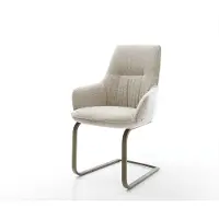 DELIFE Cantilever Zelia-Flex avec accoudoirs tissu tissé doux beige pied cantilever plat aspect titane ressorts ensachés