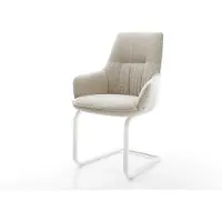 DELIFE Cantilever Zelia-Flex avec accoudoirs tissu tissé doux beige pied cantilever plat blanc ressorts ensachés