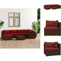 vidaXL Ensemble de salon de jardin 7 pièces avec coussins Poly rotin brun - Ensemble de meubles de jardin