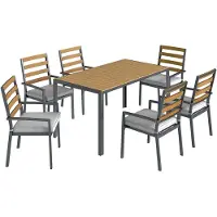 BellaFurn Ensemble de jardin pour 6 personnes, comprenant une table et 6 chaises. Couleur : bois naturel. Dimensions : 80 x 146 x 74 cm
