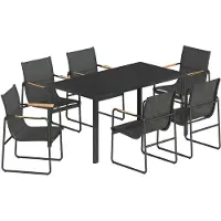 BellaFurn Ensemble de mobilier de jardin comprenant une table en verre et 6 chaises | Couleur : Noir | Dimensions : 150 x 80 x 73 cm