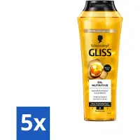 Schwarzkopf Gliss Shampooing - Oil Nutritive - Pour des cheveux nourris et soyeux - 250 ml - Pack avantage - 5 pièces