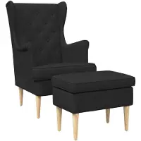 vidaXL : 2 fauteuils avec repose-pieds, couleur noire, revêtus en tissu