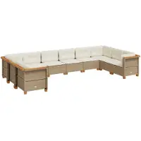 vidaXL Ensemble de salon de jardin 10 pièces avec coussins Beige Poly Rattan
