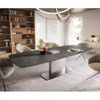 DELIFE Table à manger Edge Boot 240-300x120 cm Céramique Laminam Nero Greco Anthracite Wave Acier inoxydable extensible