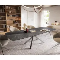 DELIFE Table à manger Edge Boot 240-300x120 cm Céramique Laminam Nero Greco Anthracite piètement en croix Rectangle Acier inoxydable extensible