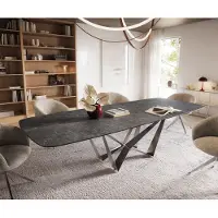 DELIFE Table à manger Edge Boot 240-300x120 cm Céramique Laminam Nero Greco Anthracite Spider Flachstahl Acier inoxydable extensible