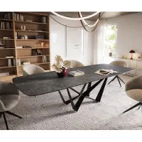 DELIFE Table à manger Edge Boot 240-300x120 cm Céramique Laminam Nero Greco Anthracite Spider Flachstahl Noir extensible