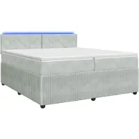 Syfax Lit boxspring avec matelas gris clair 200 x 200 cm velours