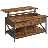 OEM Table basse réglable pour salon, avec rangement ouvert et caché, pieds en forme de "X", dimensions 60 x 100 x (48-62) cm, couleur marron vintage/noir