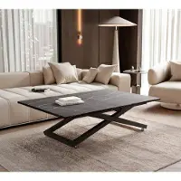 Idohome Table basse extensible ARIA, réglable en hauteur, table pour salon, table multifonctionnelle – Noir / Pietra Grigia