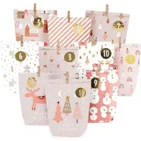 Sonstiges Calendrier de l'Avent à remplir, comprenant 24 sachets en papier imprimés avec des autocollants numérotés, de couleur rose