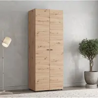 Dmora Pomar - Armoire 2 Portes, 79x208h cm Chêne Brun, Porte-manteau