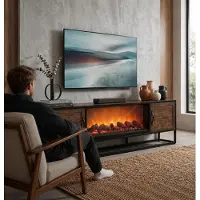 Xl Moebel Gmbh Meuble TV en bois et métal, design industriel, style rustique, étagère, grille