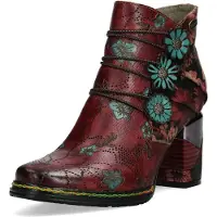 LAURA VITA Bottine pour femme , avec découpes, lanière élastique et détails floraux contrastés, modèle MAEVAO 21, taille 39 (EU), couleur : rouge