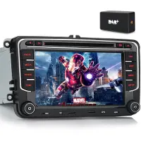 Junsun Autoradio 7 pouces pour VW / Skoda / Seat – DAB+ inclus, Bluetooth, CD/DVD, Navigation GPScommandes au volant, compatible caméra