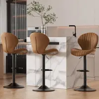 Hawthyhome Ensemble de 3 tabourets de bar, réglables en hauteur, avec dossier, revêtus en tissu marron, pivotants à 360°