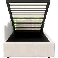 StarTech.com Structure de lit rembourrée - Lit simple - 90 x 200 cm - Éclairage LED - Rangement avec système hydraulique - Sommier à lattes - Tissu velours - Matelas non inclus
