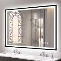 Sonstiges Miroir de salle de bain LED avec Bluetooth, 100x70 cm, noir, anti-buée, variateur d'intensité, indice de protection IP44