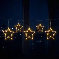 Spetebo 1.03 Rideau LED avec 5 étoiles - 120 x 30 cm - minuterie / batterie / blanc chaud