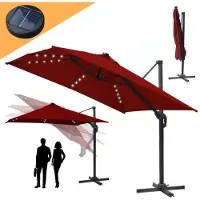 OEM Parasol carré à rotation à 360 degrés - 330 x 330 cm - Toile anti-UV - Aspect bois - LED incluses - Rouge