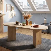 Flieks Table de salle à manger en bois massif, avec des coins arrondis et un plateau épaissi. Dimensions : 160 x 80 x 75 cm. Convient pour 6 à 8 personnes. Table de cuisine, finition chêne