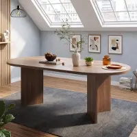 Flieks Table de salle à manger en bois massif, avec des coins arrondis et un plateau épaissi, dimensions 160x80x75 cm, adaptée pour 6 à 8 personnes, idéale pour une cuisine ou une salle à manger, en noyer