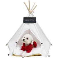 Markenlos Tente tipi pour animaux de compagnie - Cabanes pour chiens en coton avec coussin (blanc)