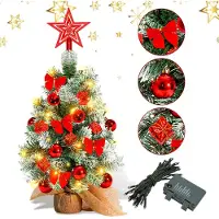 Eikuavons , mini sapin de Noël, 40 cm, rouge, sapin de Noël artificiel avec 30 LED à piles et socle en bois, idéal pour les fêtes de Noël