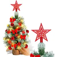 Eikuavons , mini sapin de Noël, 40 cm, rouge, avec 30 LED, base en bois et décorations de Noël, idéal pour la décoration de table, pour intérieur