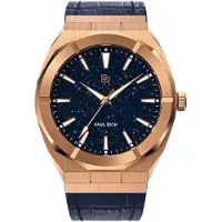 Paul Rich Montre Star Dust, modèle pour homme, boîtier et bracelet en cuir rose doré, diamètre 45 mm