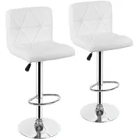 Supfine Lot de 2 tabourets de bar avec dossier en similicuir, pivotants à 360°, réglables en hauteur, tabourets de bar, tabourets de bistrot, blancs