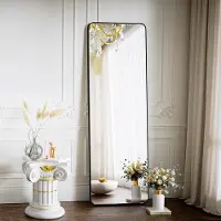 Famanu Miroir mural , bords arrondis, 40 x 140 cm, grand miroir pleine longueur, couleur noire