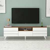 Homidea Lunar : Meuble TV bas de 180 cm avec portes et espace de rangement. Meuble TV et console TV au design scandinave pour salon (chêne blanc)