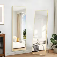 Sonstiges Miroir de pleine longueur, miroir mural, 147 x 44 cm, cadre en aluminium doré, à suspendre ou à poser, inclinable