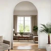 Sonstiges Miroir mural complet, 198x96 cm, forme incurvée, couleur argent, avec support pour sol, possibilité de fixation murale, fabriqué en alliage d'aluminium