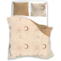 Faro Parure de lit, satinée, 100 % coton, haute qualité, style bohème, dimensions 160x200 cm, couleur beige, motif galaxie
