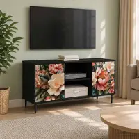 Prolenta Meuble TV exclusif - BORNE, dimensions : 102 x 33 x 51 cm, couleur noire, aspect chêne