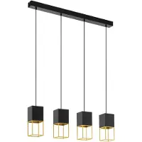 Eglo LED Pendelleuchte Montebaldo Schwarz Gold 85cm 4 x 4,5W GU10 1380lm warmweiß 3000K