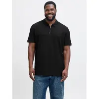 Jack & Jones Austin Zip Plus Size Short Sleeve Polo Noir 5XL Homme