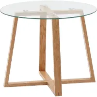 Wohnling Table basse 58x58x47 cm table basse en chêne massif / verre rond |